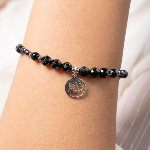 Pulsera Mujer Plata 925 Magia Luna Prosperidad Agata Negra