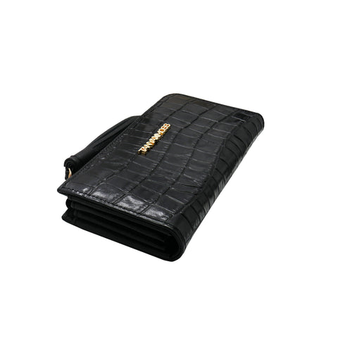 Cartera Flat Mujer Piel Negra Cremallera Top Tanya Moss