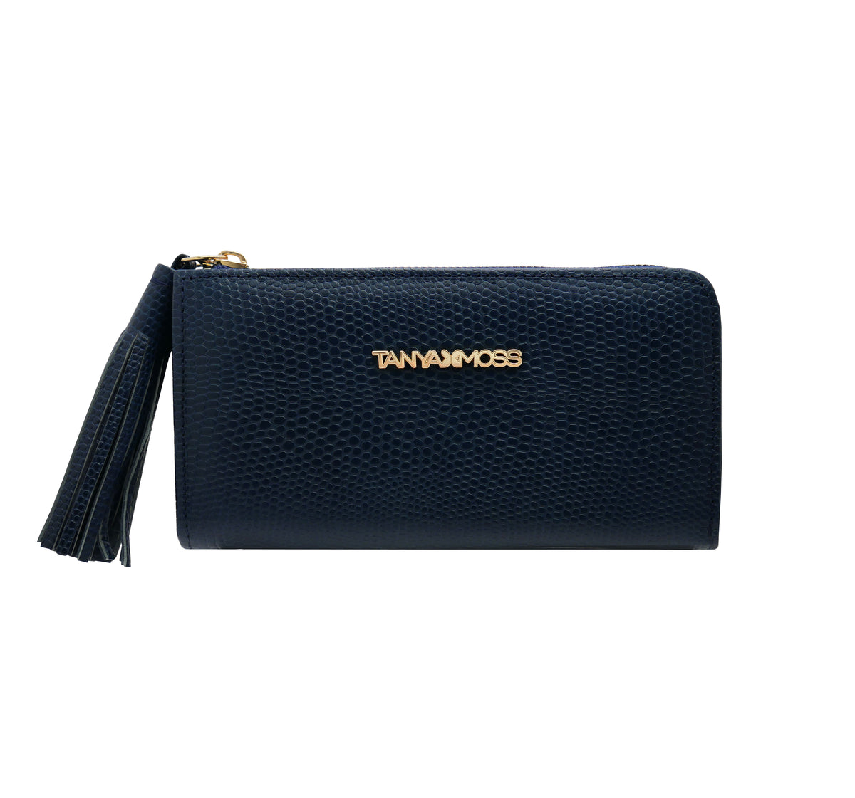 Cartera Flat Mujer Piel Azul Cremallera Top Tanya Moss