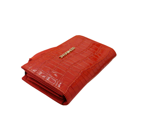 Cartera Flat Mujer Piel Roja Cremallera Top Tanya Moss