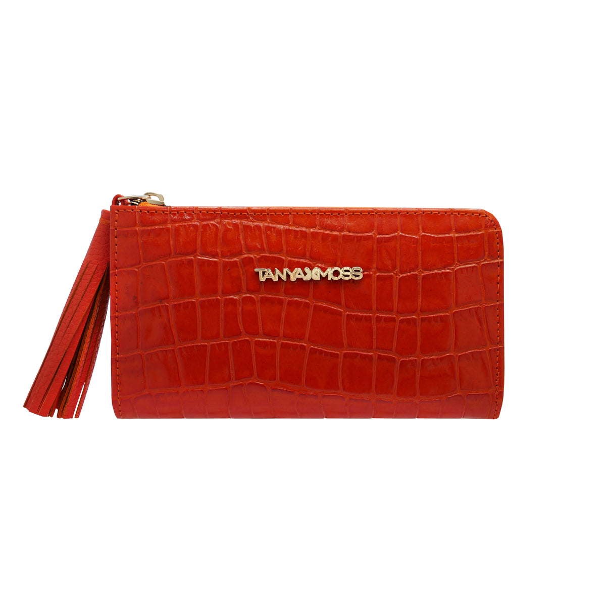 Cartera Flat Mujer Piel Roja Cremallera Top Tanya Moss