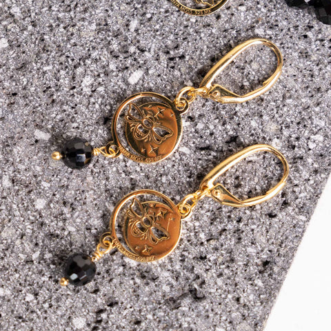 Aretes Mujer Plata 925 Magia Luna Prosperidad Agata Negra Dorado