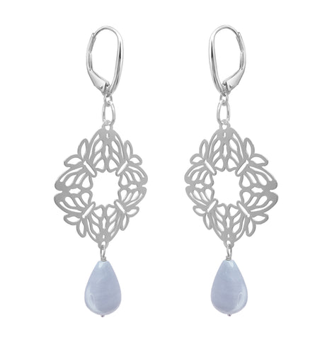 Aretes Mujer Plata 925 Encanto 4 Mariposas Agata Azul