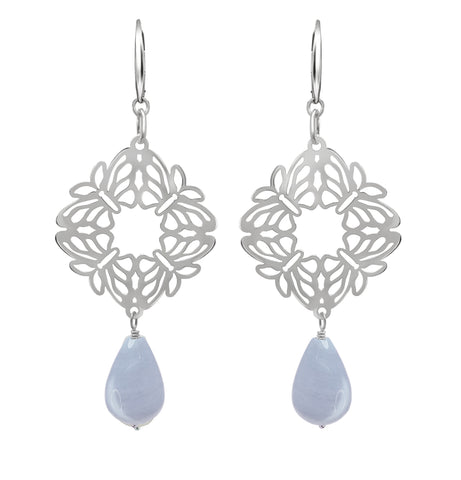 Aretes Mujer Plata 925 Encanto 4 Mariposas Agata Azul