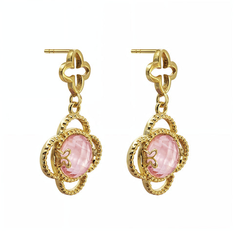 Aretes Mujer Plata 925 Rose Mariposa Mop Cristal Dorados