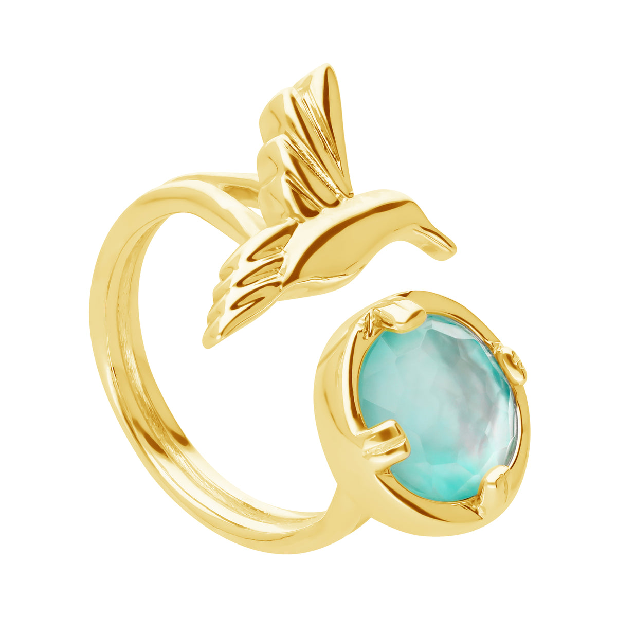 Anillo Mujer Plata 925 Mensaje Amor Colibri Madreperla Verde Dorado