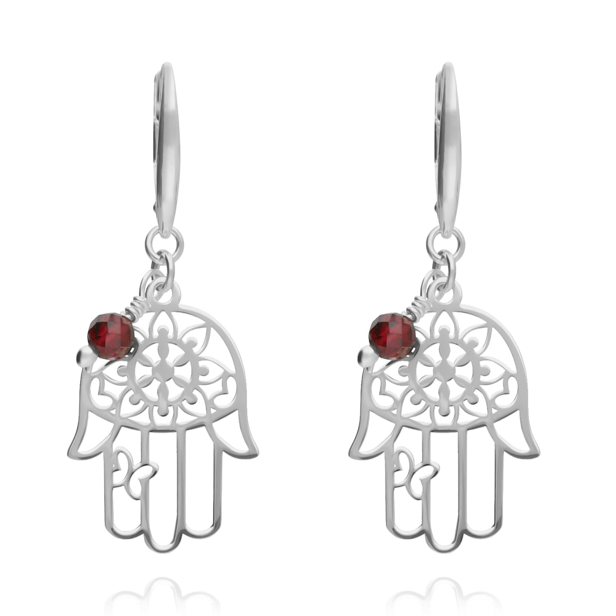 Aretes Mujer Plata 925 Zen Mano Granate